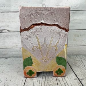 Studio Art Pottery Lidded Redware Box Stamped Signed “LAJ” Hand Painted Red Clay